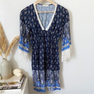 Boho chic floral dress with tassel sleeves
